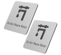 Cabilock 2Pcs Aluminum Save Water Sign Self Adhesive Water Conservation Notice for Kitchen and Bathroom Sink for Public Area Warning