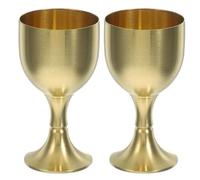 Cabilock 2pcs Antique Brass Goblet Cups High Metal Chalice Decorative Drinking Cups for Buddhist Offering Temple Home Use