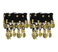 Cabilock 2pcs Belly Dance Anklet and Arm Chain with Coin Decoration, Black Chiffon Material, for Belly Dancers at Halloween Parties or Weddings, Foot and Arm Jewelry Bringing Extra Charm