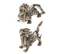 Cabilock 2PCS Brass Kylin and Pi Yao Desktop Ornaments Feng Shui Metal Tabletop Decoration Home Decor Lucky Wealth Prosperity Figurines for Office and Living Room
