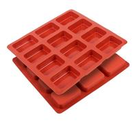 Cabilock 2Pcs Brick Red Silicone Loaf Pan 12-Cavity Rounded Rectangle Non-Stick Chocolate Candy Cake Baking Mold for Party Candy, Soap Making and Ice DIY Molds