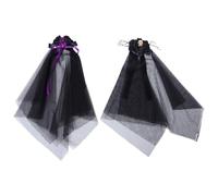 Cabilock 2pcs Bridal Veil Costume: Black Wedding Veil Headband Halloween Cosplay Accessories for Women Gothic Floral Headdress for Day of the Dead