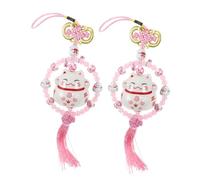 Cabilock 2pcs Ceramic Lucky Cat Car Mirror Hanging Pendant Maneki Neko Charm for Fortune Compact Space Saving Design Fits All Car Models Durable Decorative Accessories