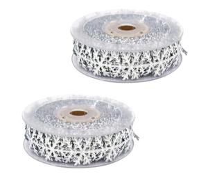 Cabilock 2pcs Christmas Decorative Ribbon Glitter Ribbon Snowflake Trim, Polyester, Silver, 10m Roll, for Stage Decoration and Party Costume Decoration