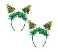 Cabilock 2pcs Christmas Tree Headband Tinsel Green Pom Pom Party Hair Headdress for Christmas Holiday Party