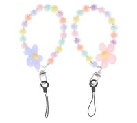 Cabilock 2Pcs Colorful Beaded Phone Lanyards with Floral Pearl Chains Mobile Phone Strap Wrist Beaded Charms for Women Decorative Pendant for Outdoor and Shopping Use