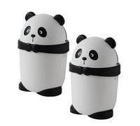 Cabilock 2pcs Cute Cartoon Panda Trash Can with Lid Small Desktop Garbage Bin for Bedroom Kitchen Bathroom Office PP Material Compact Animal Waste Basket for Home Decor