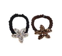 Cabilock 2pcs Elastic Rhinestone Hair Scrunchies with Sea Star Design High Elasticity Ponytail Holders for Women and Sparkly Hair Bands for Beach and Special Events