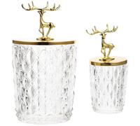 Cabilock 2Pcs Embossed Glass Storage Jars with Elk Lid Antique Tea Sugar Canisters for Kitchen Transparent Candy and Dried Fruit Containers Convenient Airtight Canisters for Home