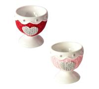 Cabilock 2pcs European-Style Ceramic Egg Cups Set for Breakfast Heart-Shaped Porcelain Table Egg Holders in Red and Pink Household Stands for Soft and Hard Boiled at Home