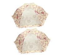 Cabilock 2pcs Folding Food Cover Protective Kitchen Dish Cover High Density Mesh Dust Fly Protection for Bbqs Picnics and Camping Khaki