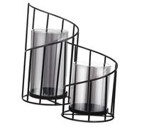 Cabilock 2pcs Glass Hurricane Candle Holders Black Geometric Metal Candlestick Stands Multipurpose Tabletop Centerpieces for Living Room Dining Room Wedding Decor