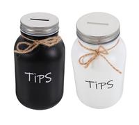 Cabilock 2Pcs Glass Tip Jar with Slotted Lid 1000ml Mason Coin Saving Bank Tip Pot for Café Bar Restaurant Counter Money Change Storage