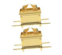 Cabilock 2pcs Gold Ark Covenant Model Figurine Religious Spiritual Statue for Church Craft and Israel Home Decor Desktop Ornament for Living and Prayer Corner