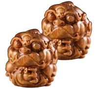 Cabilock 2pcs Green Sandalwood Pixiu Pendant Diy Keychain Charms Carved Ancient Animal Decor