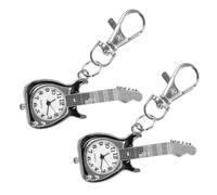 Cabilock 2pcs Guitar Shaped Keychain with Quartz Watch, Vintage Metal Design for Practical Timekeeping and Portability, Stylish Couple Matching Accessory for Daily Commutes and Outdoor