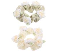 Cabilock 2pcs Hair Scrunchies Set Elastic Floral Hair Bands for Women Soft Fabric Ponytail Holder for Buns and Everyday Hairstyling Green and Cream