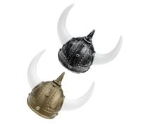 Cabilock 2pcs Horned Viking Helmet for Adults Plastic Party Headwear | Halloween Masquerade Accessory, Lightweight Comfortable Wear, Themed Party and Outdoor Use, Gold Silver