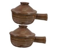 Cabilock 2pcs Japanese Style Clay Soup Bowls with Handles and Lids Heat Resistant Microwave Stew Pots for Family Meals High Temperature Casserole Cookware for Soups Salads and Dishes