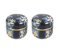 Cabilock 2pcs Japanese Style Round Tinplate Tea Canisters Loose Tea Storage Jars Portable Kitchen Canisters with Smooth Easy-clean Surface