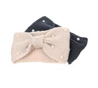 Cabilock 2pcs Knitted Headbands for Women Pearl Embellished Bowknot Hair Bands Warm and Comfortable Winter Accessories in Beige and Dark Gray