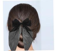 Cabilock 2pcs Large Bow Hair Clips for Women and Black and White Barrettes with Long Tail Metal Clips for Thick Curly Hair with Soft Ribbon Bow