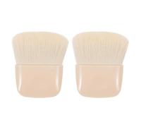 Cabilock 2pcs Mini Portable Makeup Brush Set for Powder and Blush, Soft Flat Foundation Applicator in Apricot, Travel Face Brush for Touch-ups and On-the-go Use