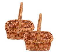 Cabilock 2Pcs Mini Rattan Woven Flower Baskets Rectangular Handheld Miniature Storage Baskets 10.5X6X4Cm for Small Item Storage