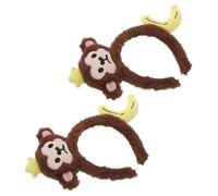 Cabilock 2pcs Monkey Ears Banana Headbands for Adults, Soft and Lightweight Plush Animal Accessories, Brown Plastic Frame, Playful Cartoon Design, Suitable for Party and Holiday Ensembles