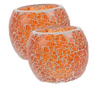 Cabilock 2pcs Mosaic Glass Candle Holder Jars Orange Tealight Holder for Table Centrepiece Decorative for Bedroom Anniversary Spa Meditation Dining Room Office