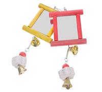 Cabilock 2pcs Parakeet Mirror Parrot Hanging Bird Mirror Red Yellow Wood Iron Stone Provides Physical Activity Reduces Aggression for Parrot Cage
