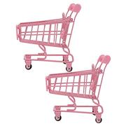 Cabilock 2pcs Pink Boys and Girls Shopping Cart Toy Set, Plastic Miniature Trolley Storage Basket, Simulation Trolley for Boys and Girls to Play, Suitable for Home or Company Style