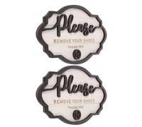 Cabilock 2pcs Please Remove Your Shoes Sign White Rustic Wood Plaque Decorative Accent and Etiquette Reminder for Entryways and Home Front Door
