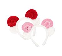 Cabilock 2pcs Plush Sheep Horn Headband for Women - Soft Fluffy Animal Ear Hairband in Red and Pink for Skincare, Makeup, Spa, and Cosplay Accessories