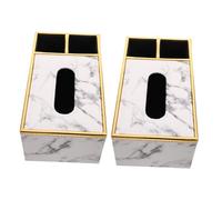 Cabilock 2pcs PU Leather Tissue Box Cover with Decorative Marbling Design Multifunctional Storage Organizer for Remotes and Essentials X X Modern Napkin Holder for Home Hotel Bathroom