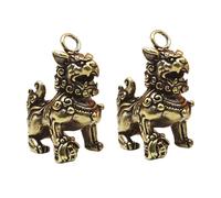 Cabilock 2Pcs Pure Copper Mini Kirin and Lion Sculptures Brass Feng Shui Ornaments for Desktop Decoration Chinese Style Figurines Wear-resistant Antique Brass Gift for Cultural Enthusiasts
