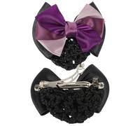 Cabilock 2pcs Purple Three-Layer Bow Bun Hair Net for Nurses and Professional Women, Elastic Spring Clip Hair Cover Suitable for Ballet, Bank Clerks, and Stewardesses