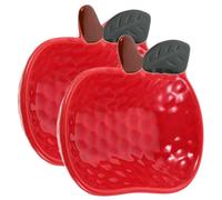 Cabilock 2pcs Red Apple-Shaped Ceramic Sauce Dishes Porcelain Snack Bowls for Sushi Seasoning and Condiments Decorative Fruit Plates for Kitchen Counter and Entertaining