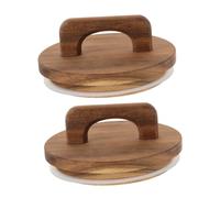 Cabilock 2pcs Reusable Wooden Jar Lids with Silicone Seal Airtight Round Glass Storage Covers with Acacia Wood Handle Easy-open Multipurpose Jar Tops for Food Crafts and Office Supplies
