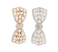 Cabilock 2Pcs Rhinestone Pearl Bow Hair Barrette Elegant Bowknot Clips for Women and Sparkly Hair Accessories for Daily Wear and Party Styling Silver Gold Colors