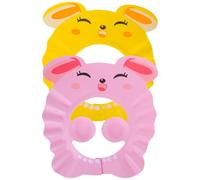 Cabilock 2pcs Shower Caps with Adjustable Four-button Design, Large Size Hair Wash Hats in Pink and Yellow, Bathing Eye and Ear Protection for Babies