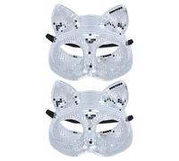 Cabilock 2pcs Silver Disco Cat Shaped Masquerade Masks with Reflective Sequins Full Face Cover Plastic and Glass for Classic Venice Carnival Mask Gatherings and Balls