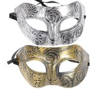 Cabilock 2pcs Silver Retro Roman for Men, Half Face Halloween | Plastic Strap Back, One Size Fits Most Adults, Comfortable Wear for Carnival Theme Parties and Cosplay