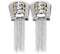 Cabilock 2pcs Silver Tassel Link Chain Epaulettes Shoulder Badge Decorative Costume Accessories for Men and Women Vintage Metal Fringe Trim for Party and DIY Sewing