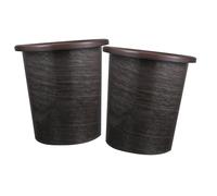 Cabilock 2pcs Small White Bin Wood Grain Lid Double Kitchen Bin Rubbish Waste Kitchen Round Trash Container