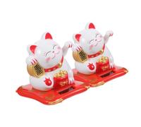 Cabilock 2pcs Solar Powered Waving Arm Japanese Figurines White Fortune Cat Ornaments for Car Dashboard Home Office Decor Luck Gifts