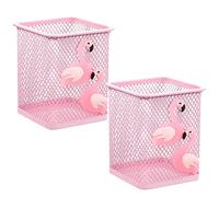Cabilock 2pcs Square Mesh Pen Holders Desk Flamingo Pencil Pot Pots for Office Desk