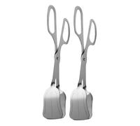 Cabilock 2pcs Stainless Steel Buffet Tongs with Wide Spoon Head for Secure Serving Bread Salad Cake Mirror Polished Food Serving Utensils Long Heat Resistant Kitchen Tongs for Cooking and