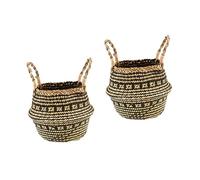 Cabilock 2pcs Straw Plant Basket Capacity Storage Box Easy-carry Handles Home Decor Office Accessory Random Style