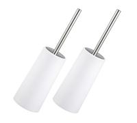 Cabilock 2pcs Toilet Brush Set with Stainless Steel Handle for Deep Corner Cleaning Space-saving White Holder for Bathroom Ergonomic Design for Easy Operation and No Dead Angle Scrubbing